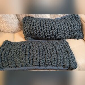 Restoration Hardware RH TEEN Gray Pillow Covers Chunky Hand Knit Wool Blend New